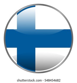 Round glossy isolated vector icon with national flag of Finland on white background.