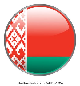 Round glossy isolated vector icon with national flag of Belarus on white background.