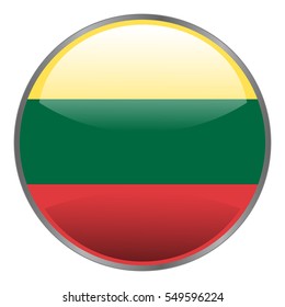 Round glossy isolated vector icon with national flag of Lithuania on white background.