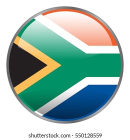 Round glossy isolated vector icon with national flag of South Africa on white background.