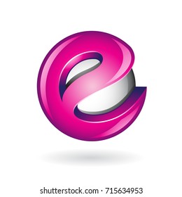 Round Glossy Letter E 3d Magenta Logo Shape Vector Illustration