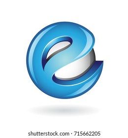 Round Glossy Letter E 3d Blue Logo Shape Vector Illustration