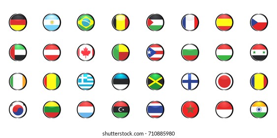  Round glossy national flag of the world button design illustration vector;eps10