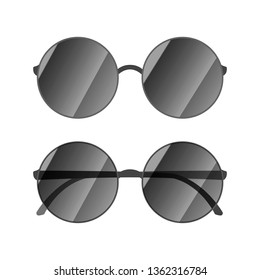 Round glossy sunglasses with black rim isolated on white