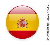 Round glossy vector icon with national flag of Spain on white background
