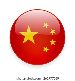 Round glossy vector icon with national flag of China on white background