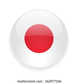 Round glossy vector icon with national flag of Japan on white background