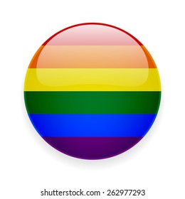 Round glossy vector icon with rainbow flag on white background