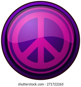 Round Glossy Violet Peace Sign, Vector Illustration isolated on White Background. 