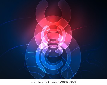 Round glowing elements on dark space, abstract background. Vector illustration