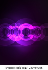 Round glowing elements on dark space, abstract background. Vector illustration