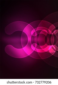 Round glowing elements on dark space, abstract background. Vector illustration