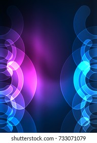 Round glowing elements on dark space, abstract background. Vector illustration