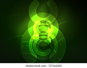 Round glowing elements on dark space, abstract background. Vector illustration