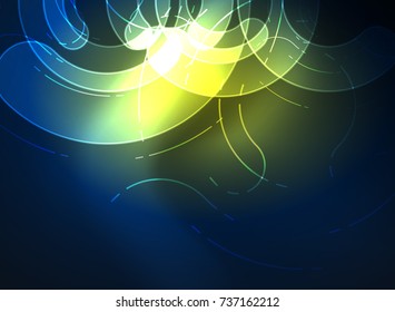 Round glowing elements on dark space, abstract background. Vector illustration