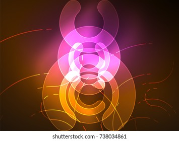 Round glowing elements on dark space, abstract background. Vector illustration