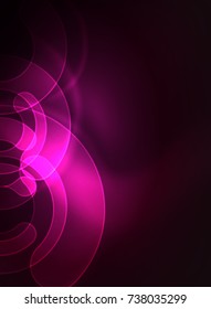 Round glowing elements on dark space, abstract background. Vector illustration