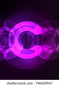 Round glowing elements on dark space, abstract background. Vector illustration