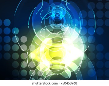 Round glowing elements on dark space, abstract background. Vector illustration