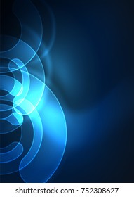 Elementos brillantes redondos sobre el espacio oscuro, fondo abstracto. Ilustración del vector