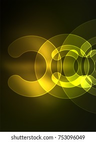 Round glowing elements on dark space, abstract background. Vector illustration