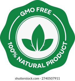 Round GMO Free Organic Certification Badge – Minimalist Vector Seal with Leaf Symbol for Modern Natural Product Packaging and Premium Eco-Friendly Branding