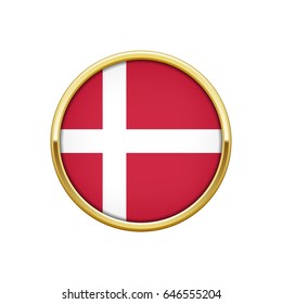 Round gold badge with Danish flag