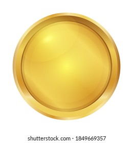 Round gold badge, isolated on white background.