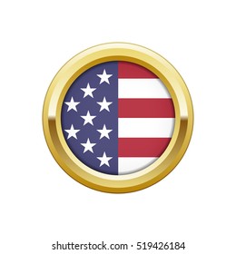 Round gold badge with USA flag