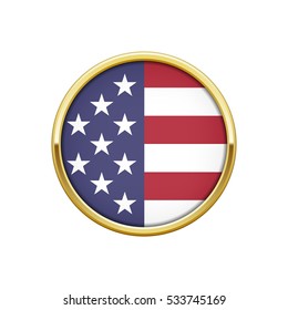 Round gold badge with USA flag