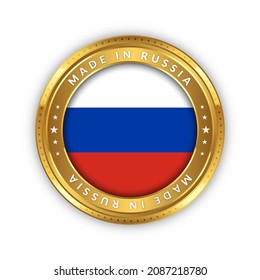 Round gold badge vector design with Russia country flag