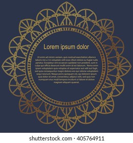 Round gold border frame. Mandala ornament. Can be used for decoration and design photo frame, menu, card, scrapbook, album. Vector Illustration.