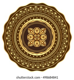 Round gold and brown vintage pattern over white (vector)