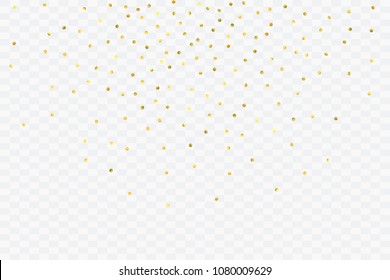 Round gold confetti. Celebrate background. Watercolor golden sparkles and dots. Voucher backdrop. Christmas party invitation card template. Falling gold confetti. Glitter background. 