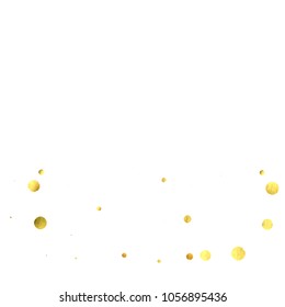 Round gold confetti. Glitter vector celebrate background. Watercolor golden sparkles and dots. Voucher backdrop. Christmas party invitation card template. Falling gold confetti. Glitter background. 