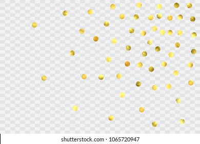 Round gold confetti. Glitter vector celebrate background. Watercolor golden sparkles and dots. Explosion backdrop. Luxury invitation card template. Falling gold confetti. Glitter background. 