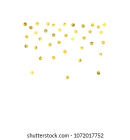 Round gold confetti. Glitter vector celebrate background. Watercolor golden sparkles and dots. Voucher backdrop. Christmas party invitation card template. Falling gold confetti. Glitter background. 