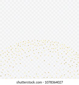 Round gold confetti. Glitter vector celebrate background. Golden sparkles and dots on transparent backdrop. Luxury invitation card template. Falling gold confetti. Glitter background. 