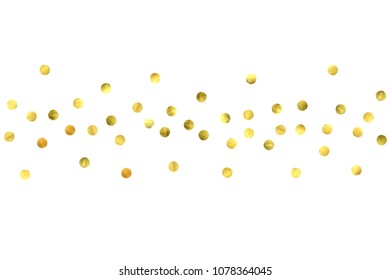 Round gold confetti. Glitter vector celebrate background. Watercolor golden sparkles and dots. Explosion backdrop. Christmas party invitation card template. Falling gold confetti. Glitter background. 