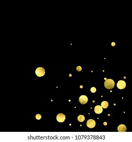Round gold confetti. Glitter vector celebrate background. Watercolor golden sparkles and dots. Voucher backdrop. Luxury invitation card template. Falling gold confetti. Glitter background. 