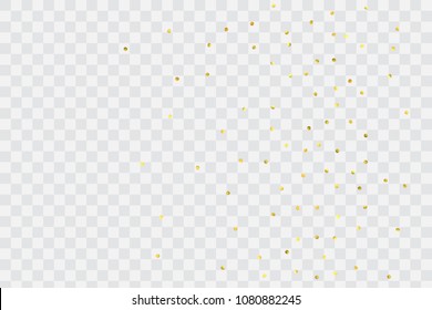 Round gold confetti. Glitter vector celebrate background. Watercolor golden sparkles and dots. Explosion backdrop. Christmas party invitation card template. Falling gold confetti. Glitter background. 