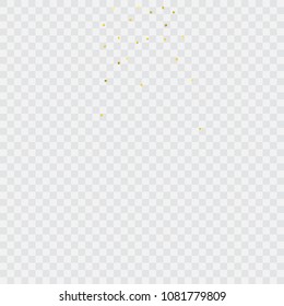 Round gold confetti. Glitter vector celebrate background. Golden sparkles and dots on transparent backdrop. Luxury invitation card template. Falling gold confetti. Glitter background. 