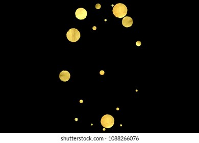 Round gold confetti. Glitter vector celebrate background. Abstract golden sparkles and dots. Explosion backdrop. Luxury invitation card template. Falling Glitter background. 