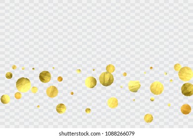 Round gold confetti. Glitter vector celebrate background. Abstract golden sparkles and dots. Explosion backdrop. Luxury invitation card template. Falling Glitter background. 