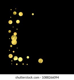 Round gold confetti. Glitter vector celebrate background. Abstract golden sparkles and dots. Explosion backdrop. Luxury invitation card template. Falling Glitter background. 