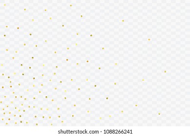 Round gold confetti. Glitter vector celebrate background. Abstract golden sparkles and dots. Explosion backdrop. Luxury invitation card template. Falling Glitter background. 