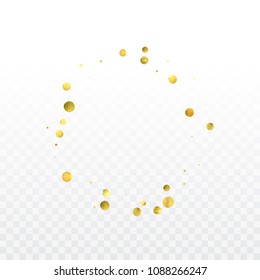Round gold confetti. Glitter vector celebrate background. Abstract golden sparkles and dots. Explosion backdrop. Luxury invitation card template. Falling Glitter background. 