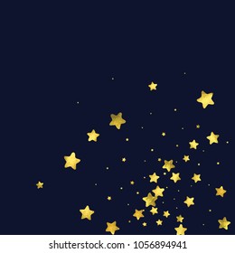 Round gold confetti. Glow vector celebrate background. Golden sparkles and dots on black backdrop. Christmas party invitation card template. Falling gold confetti. Glitter background. 