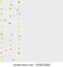 Round gold confetti. Glow vector celebrate background. Watercolor golden sparkles and dots. Voucher backdrop. Luxury invitation card template. Falling gold confetti. Glitter background. 