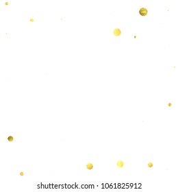 Round gold confetti. Glow vector celebrate background. Watercolor golden sparkles and dots. Explosion backdrop. Luxury invitation card template. Falling gold confetti. Glitter background. 